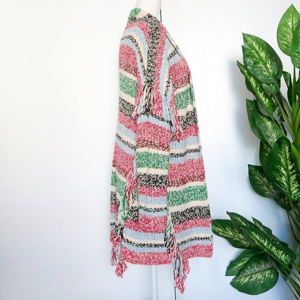 Maje Missy Multicolor Stripe Fringe Knit Long Sleeve Open Front Cardigan Small S - Picture 7 of 15